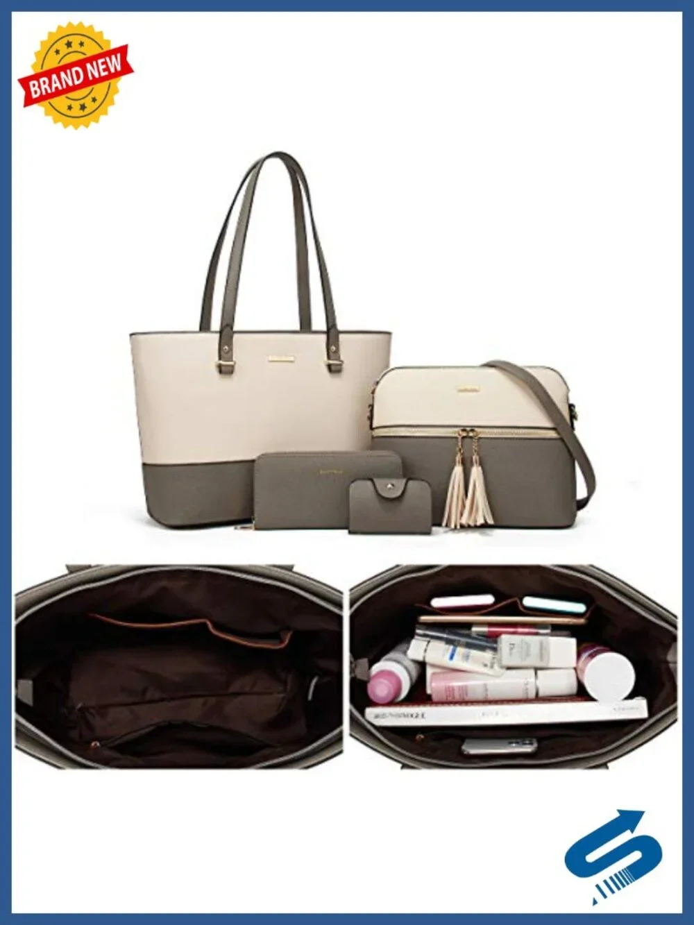 Women Satchel Handbag Tote Messenger Bag Wallet Set 4pcs Faux Leather